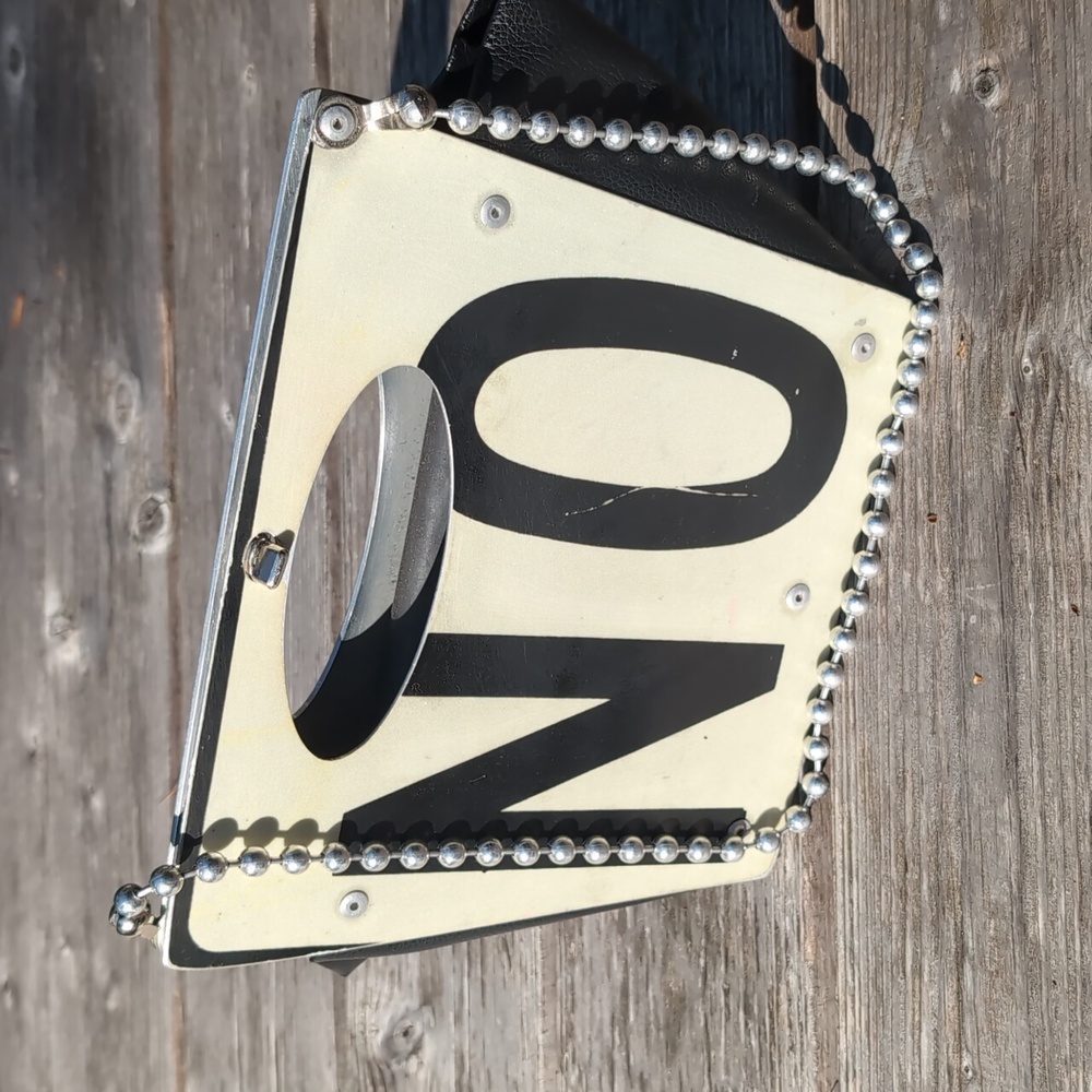 One of a Kind "NO" Metallic Bag Purse Custom Repurposed from One Way Street Sign